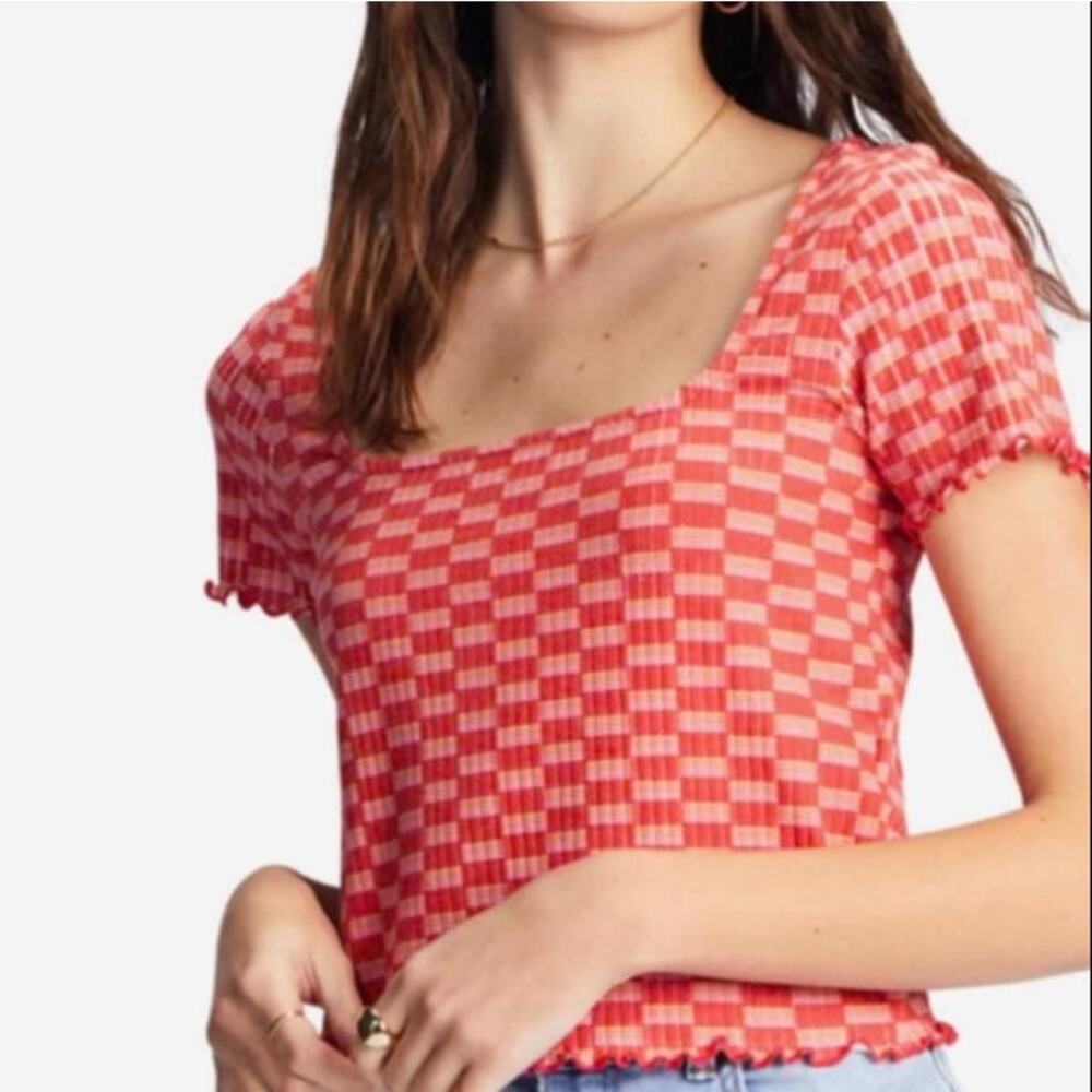 New ~ BILLABONG ~ Women's Red Soft Ribbed Knit Blouse Top XS